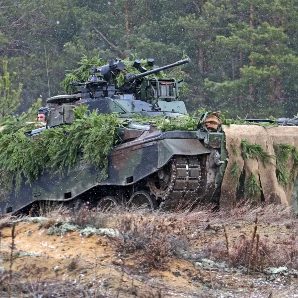Bei einer Übung der deutschen eVA-Brigade: Schützenpanzer Marder 1A3 des Panzergrenadierbataillon 401 auf dem Truppenübungsplatz Pabrade in Litauen.