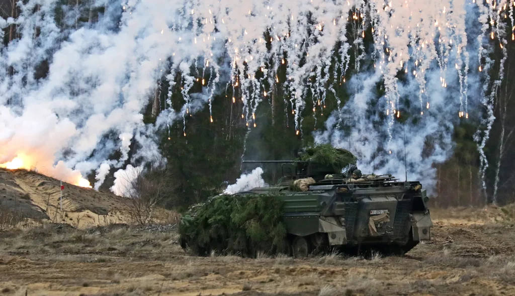 Schützenpanzer Marder 1A3 des Panzergrenadierbataillons 401 im Gefecht auf dem Truppenübungsplatz Pabrade.