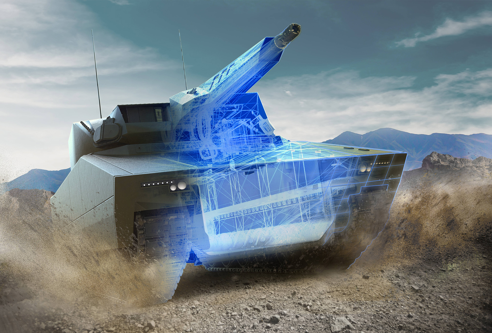 Technisches Composing des modernen Schützenpanzers Lynx von Rheinmetall mit starken Zahlen