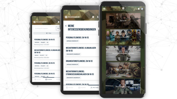 Screenshots aus der geplanten Bundeswehr-App „Meine Reserve“.