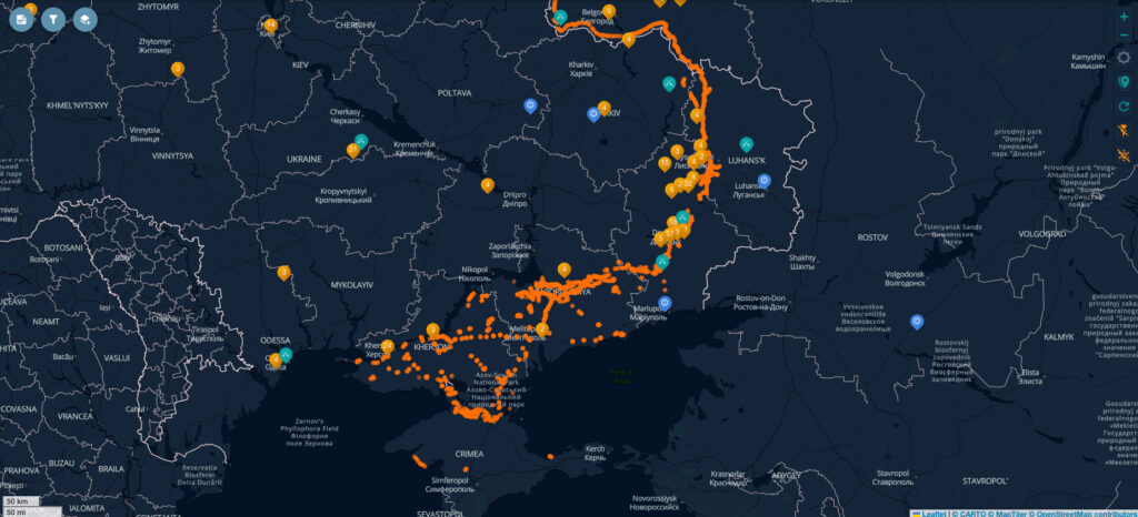 Traversals fusioniert mehrere Datenquellen um ein möglichst genaues Bild der aktuellen Lage zu erstellen. Hier werden z.B. russsiche Stellungssysteme auf der Karte angezeigt.