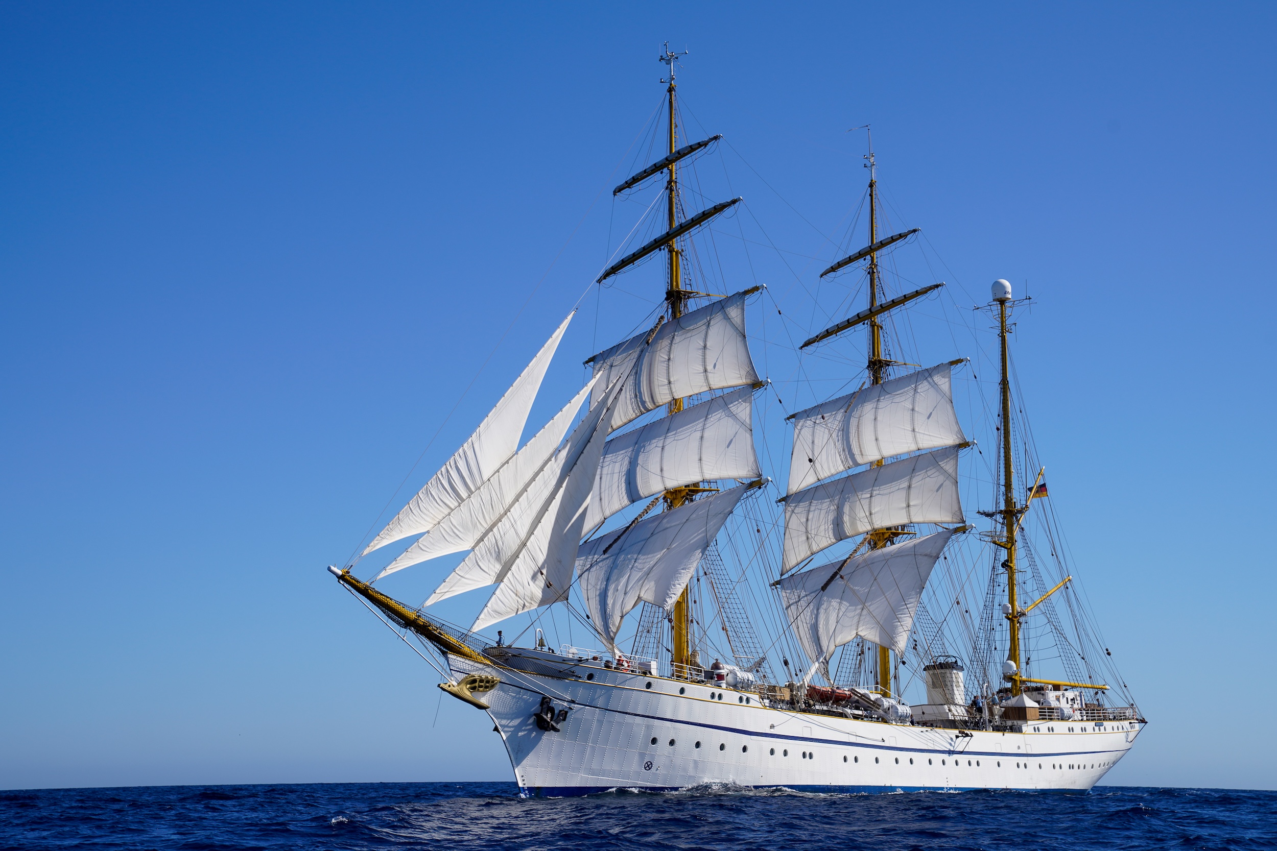 Die Galionsfigur der GORCH FOCK zeigt einen stilisierten Albatros.