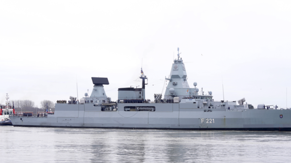 Auslaufen der Fregatte Hessen am 8. Februar 2023, die sich der heute gestarteten EU-Mission EUNAVFOR Aspides im Roten Meer und im Persischen Golf anschließen soll.