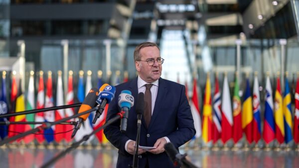 Bundesminister der Verteidigung, Boris Pistorius, beim Doorstep im NATO-Hauptquartier in Brüssel kurz vor beginn des Treffens der Ukraine-Kontaktgruppe.