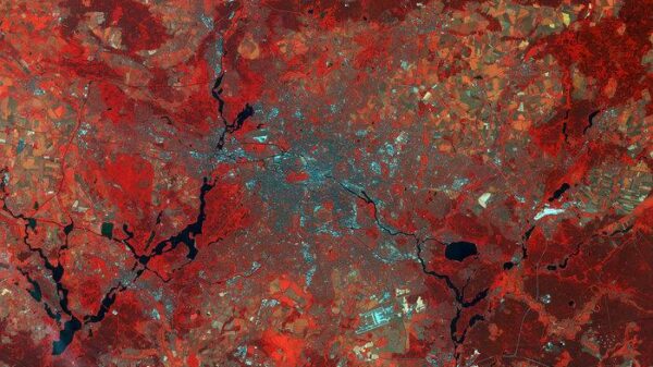 Die Aufnahme des Satelliten Sentinel aus dem Copernicus-Programm der EU und ESA zeigt die deutsche Hauptstadt Berlin.