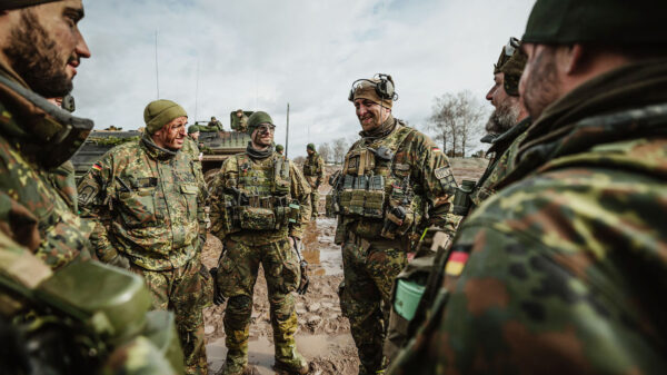 Soldaten vom Jägerbataillon 413 nehmen mit dem Schützenpanzer Marder an der Übung Griffin Lightning 2023 auf dem Truppenübungsplatz Pabrade/Litauen teil, am 03.03.2023. ©Bundeswehr/Jana Neumann