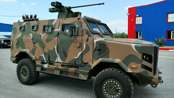 Die MIDGARD-Waffenstation während der vergangenen Messe in Griechenland. EODH präsentierte die neue Panzerabwehrversion des 4X4 High Mobility Armored Vehicle HOPLITE mit der MIDGARD und der RH-202. (Foto: Valhalla)