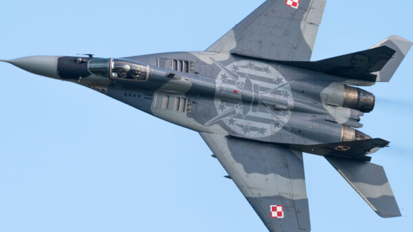 Militärjet MiG-29A der polnischen Luftwaffe auf der ILA Berlin Air Show 2016.