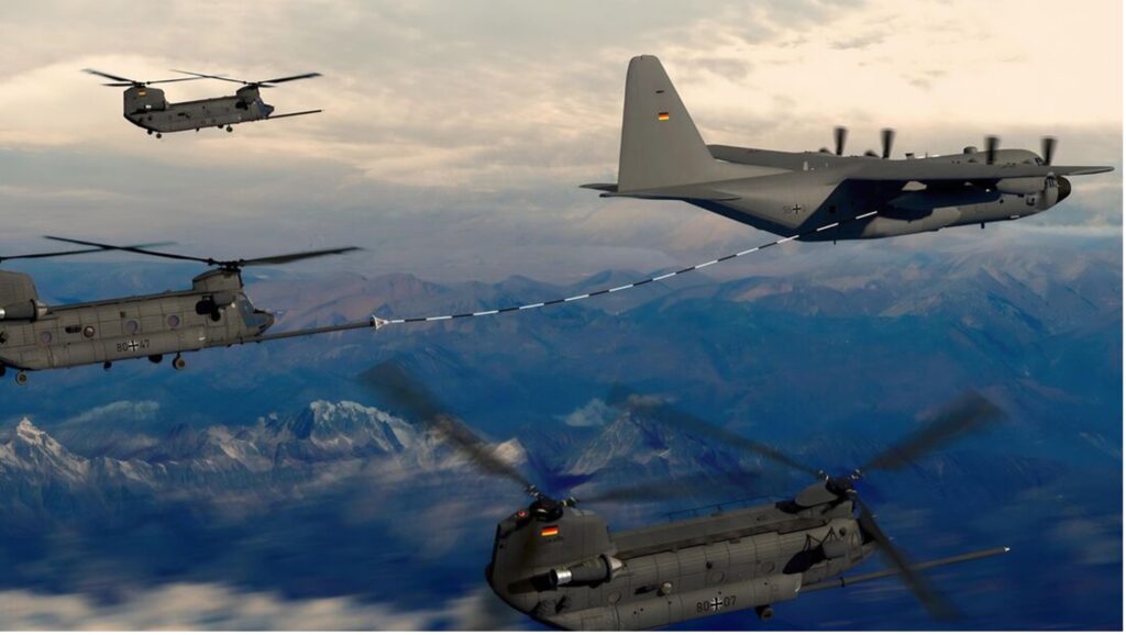 Betankung einer deutschen CH-47F Block II durch eine deutsche Lockheed-Martin C-130J Hercules. (Grafik- Boeing)