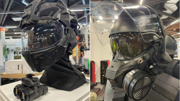 Helm M100: Das ballistische Kopfschutzsystem mit dem neuen Zubehör, wie es auf der Enforce Tac 2025 gezeigt wurde. (Foto: AF)