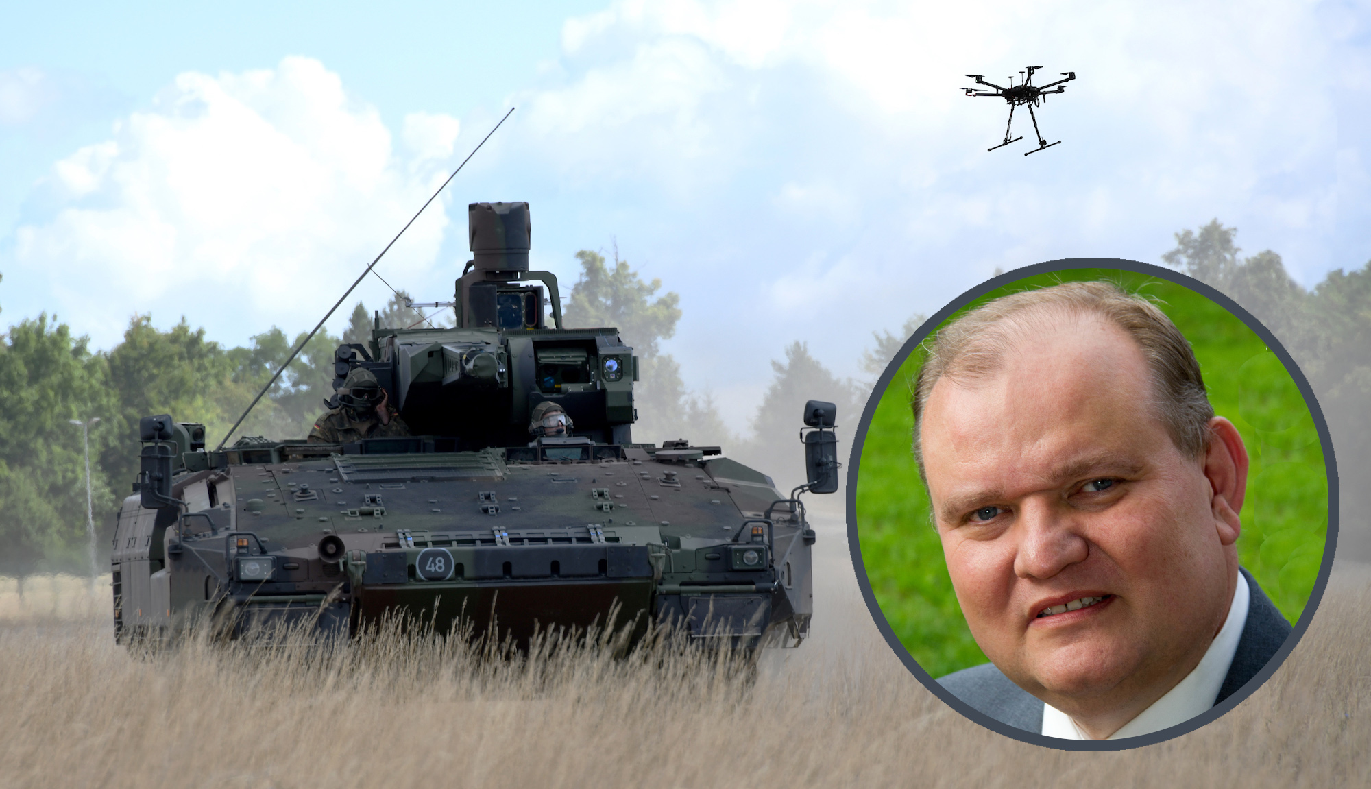 WTD81: Der Schützenpanzer PUMA im Vorgelände der WTD 81 während der Prüfungen und Nachweise, sowie das Portrait von Udo Müller. Foto: Bundeswehr / Köstler