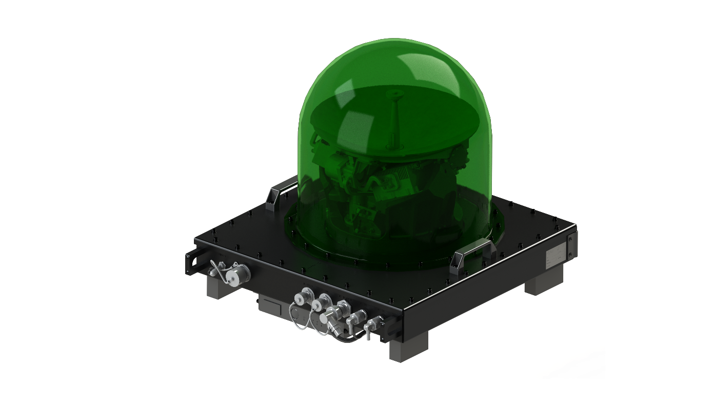 Die MPT30Ka Deployable SatCom-Version mit Antenne im Radome, der Stromversorgungseinheit und dem Modem (unten).
