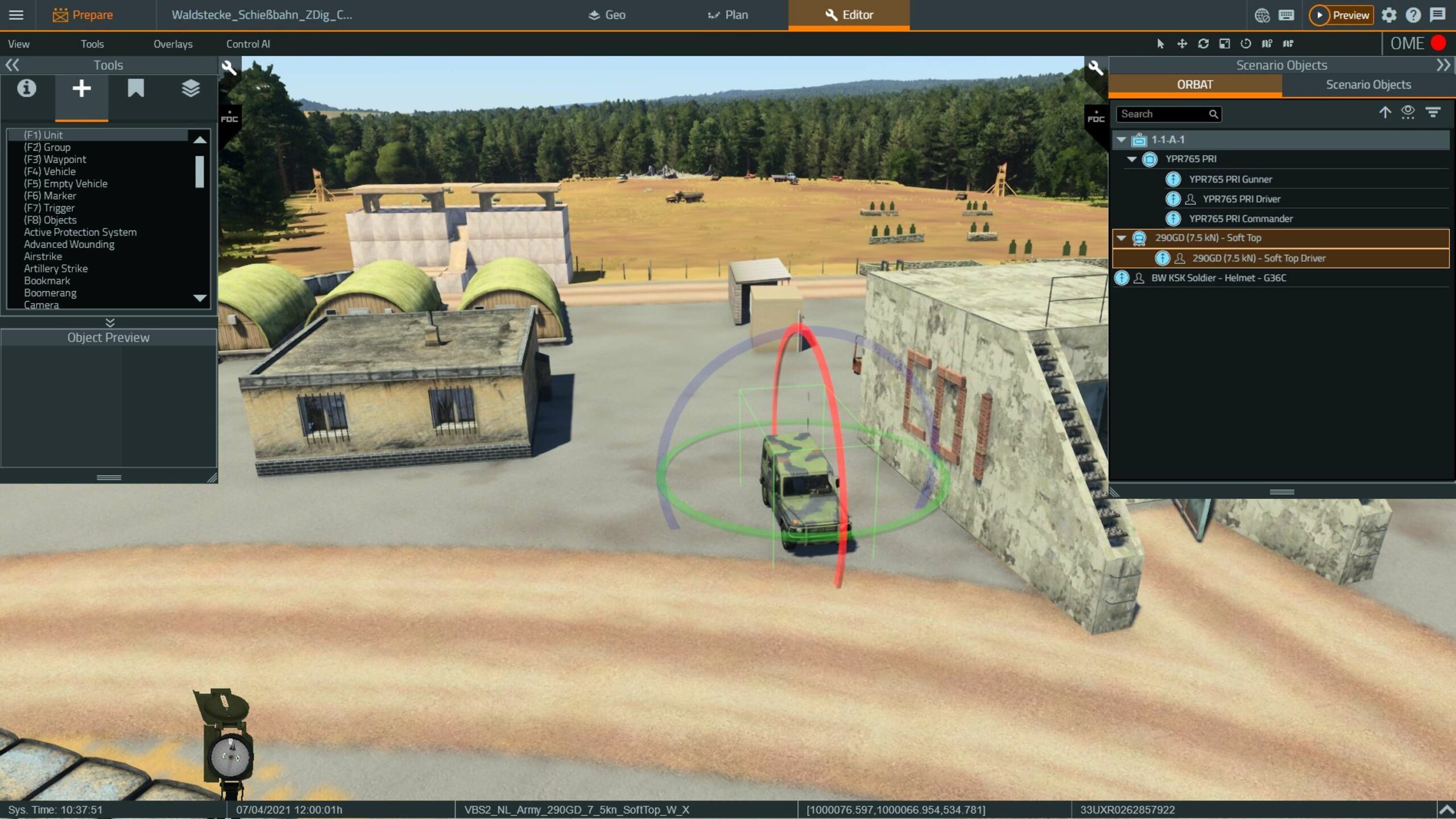 Die Szenarien lassen sich in Virtual Battle Space (VBS) in einem mitgelieferten Editor konfigurieren Bundeswehr:Maximilian R.