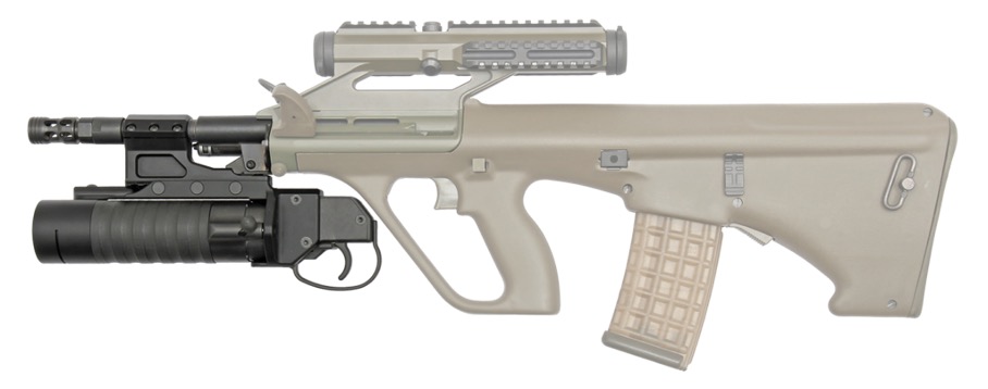 GL40 als Unterbau bei einem Steyr AUG Sturmgewehr. (Foto- Steyr Arms)
