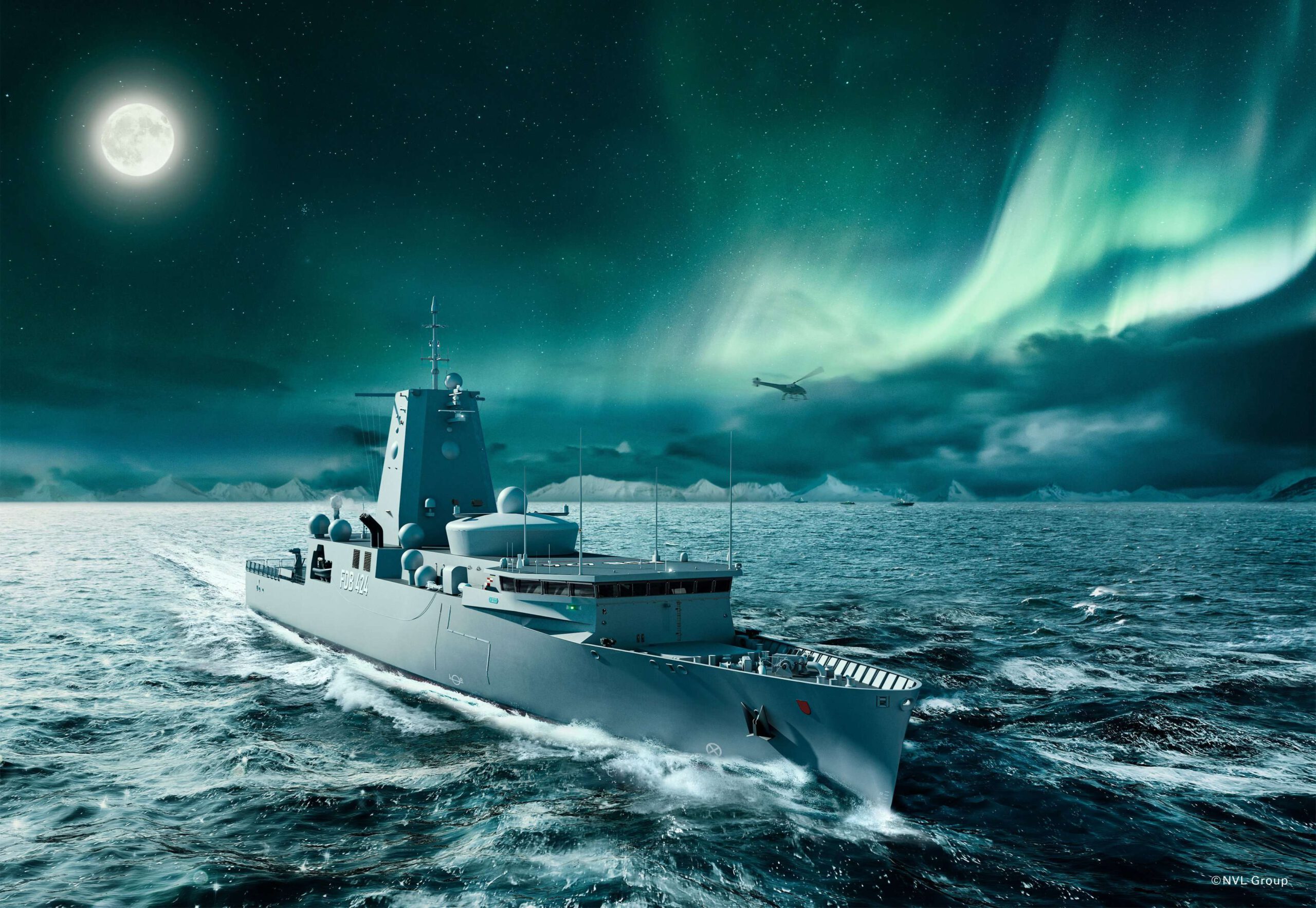Darstellung der zukünftigen Flottendienstboote Klasse 424 für die Deutsche Marine von NVL.