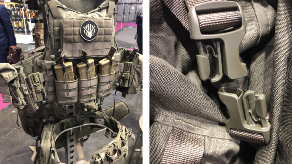 Taktische Weste vom schwedischen Hersteller Snigle (l.) und neue Steckschnalle HERMA 25 (r.)