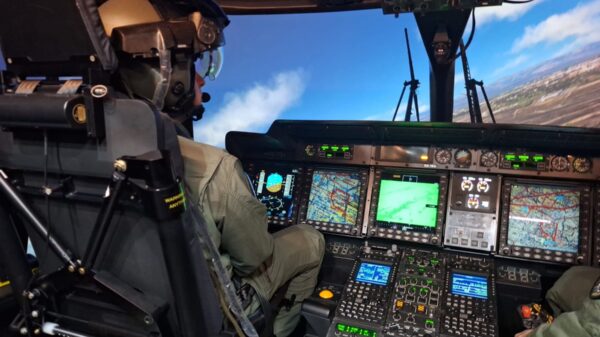 Das Innere des NH90-Simulator bildet sehr realitätsnah einen tatsächlichen Hubschrauberflug nach.
