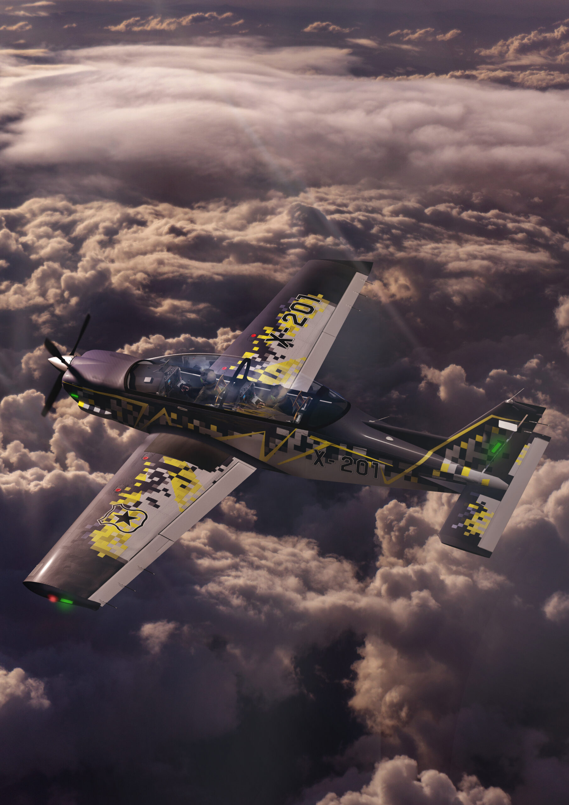 Das PILLAN II Trainingsflugzeug über den Wolken